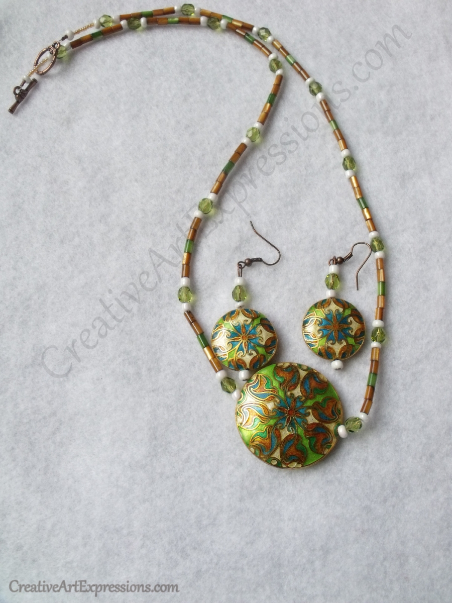 Creative Art Expressions Handmade Green & Gold Necklace Jewelry Design